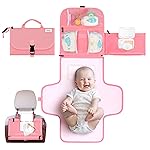 Kopi Baby Portable Diaper Changing Pad - Baby Diaper Changer Travel Bag with Wipes Pocket, Smart Design Portable Changing Mat, Infant Travel Station Kit, Gift for Newborn Girl & Boy - Pink, Premium