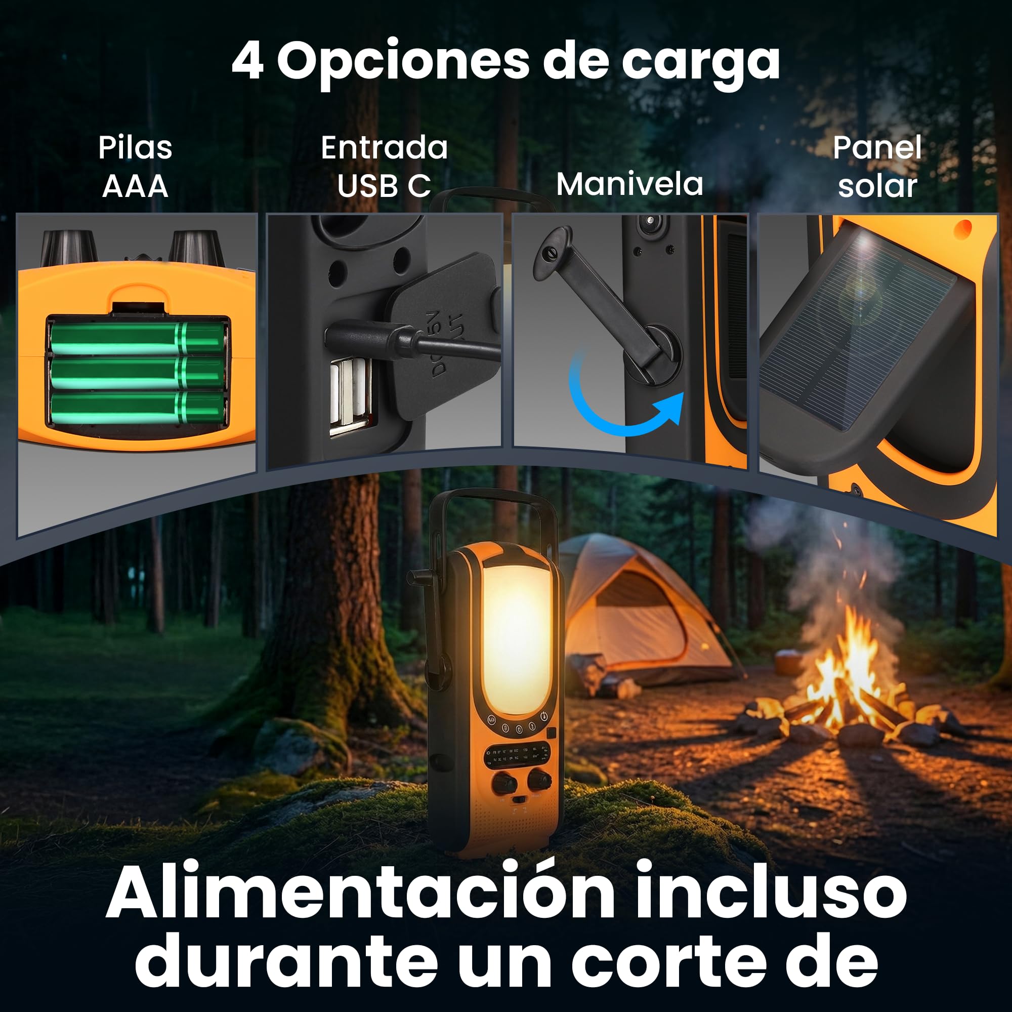Extralink Radio Solar de Emergencia con Manivela Am/FM, Luz Lectura 4 Modos, Batería Recargable 6000 mAh con Salida USB-C, 6 Modos de Carga, Alarma SOS, para Uso Diario y Situaciones de Emergencia