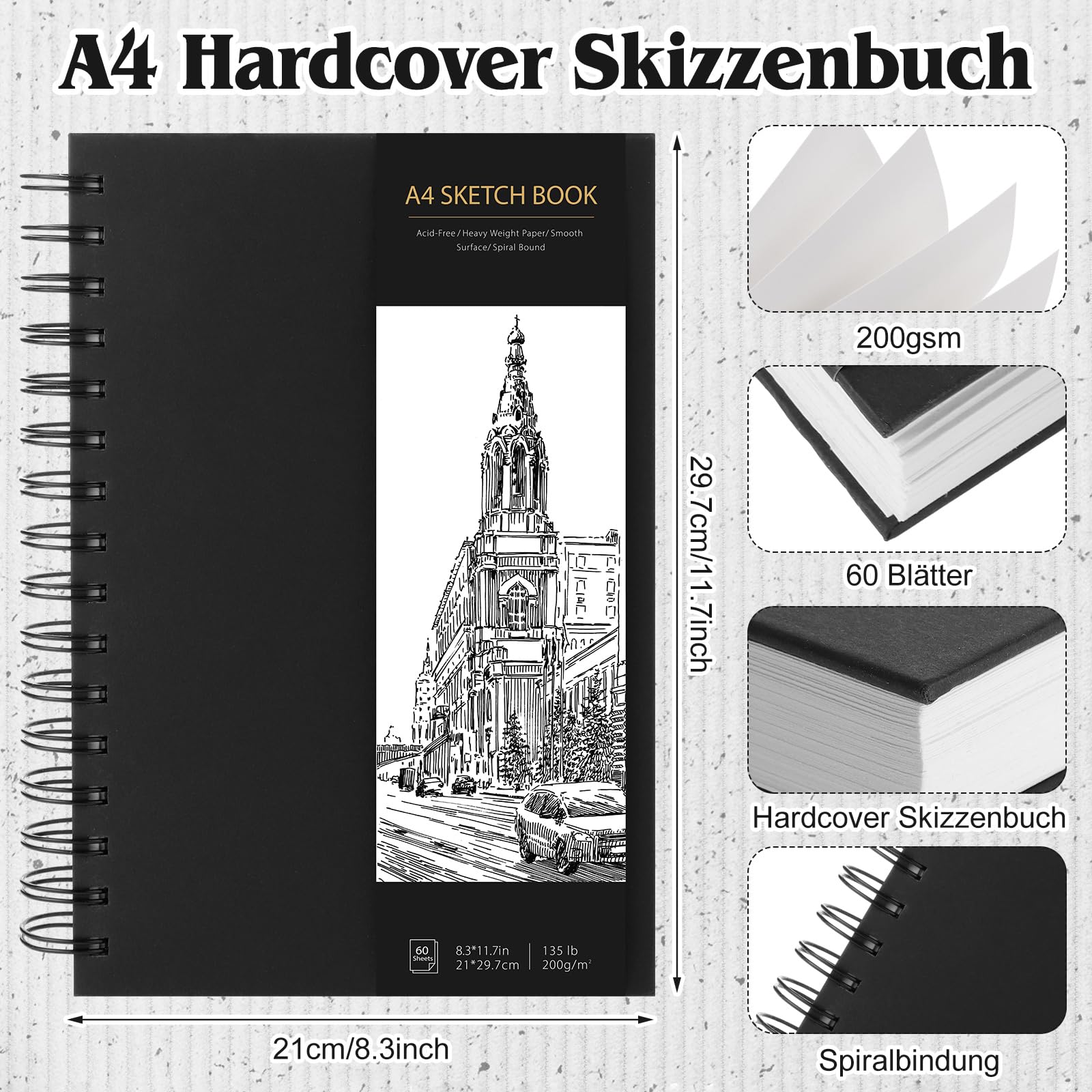 2x A4 Skizzenbuch 140 Seiten - 200gsm Spiralbindung Für Künstler