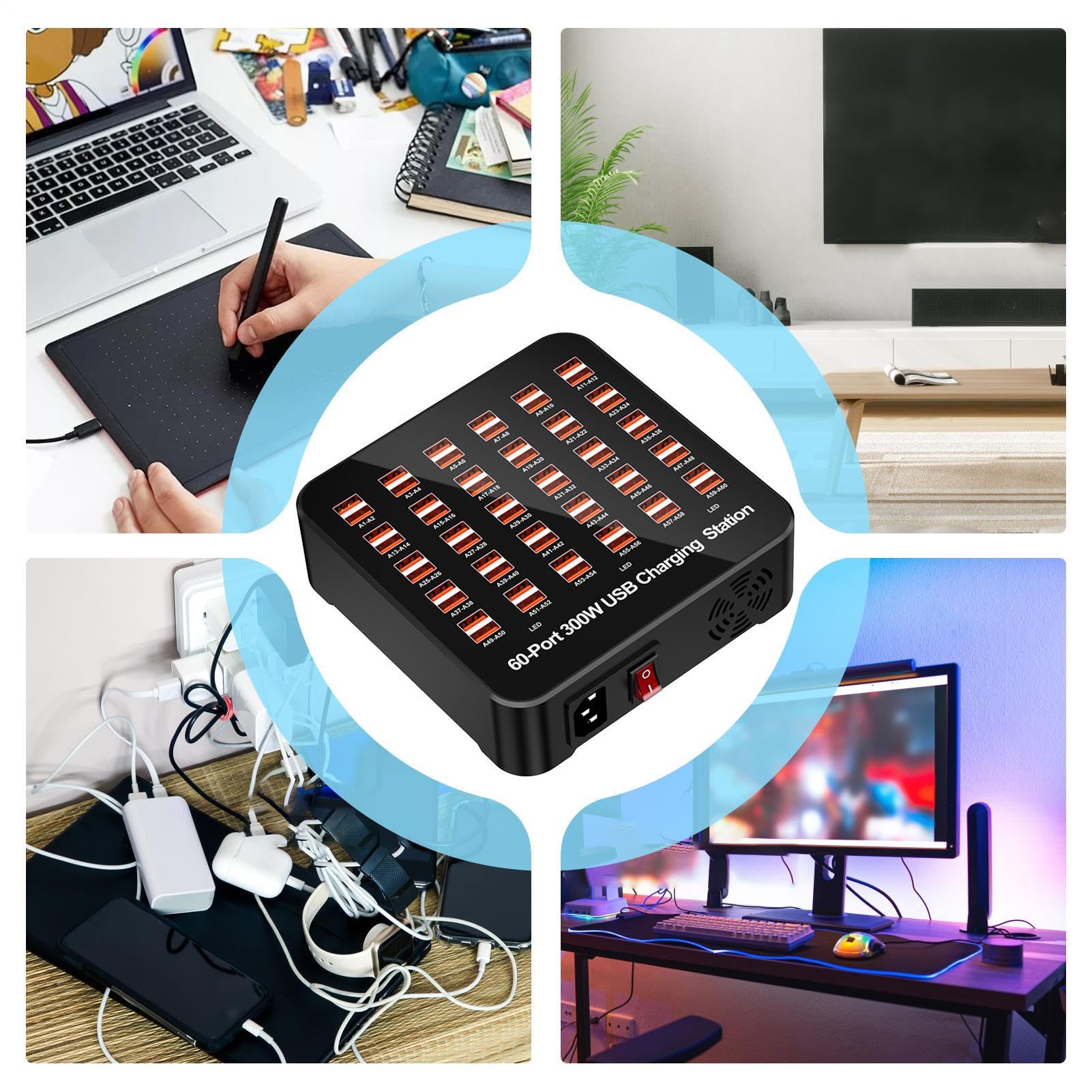 Stazione Di Ricarica Per Multipli Dispositivi Hub di Ricarica Multipla | Presa Intelligente per Laptop PC Smartphone Casa Ufficio Viaggio