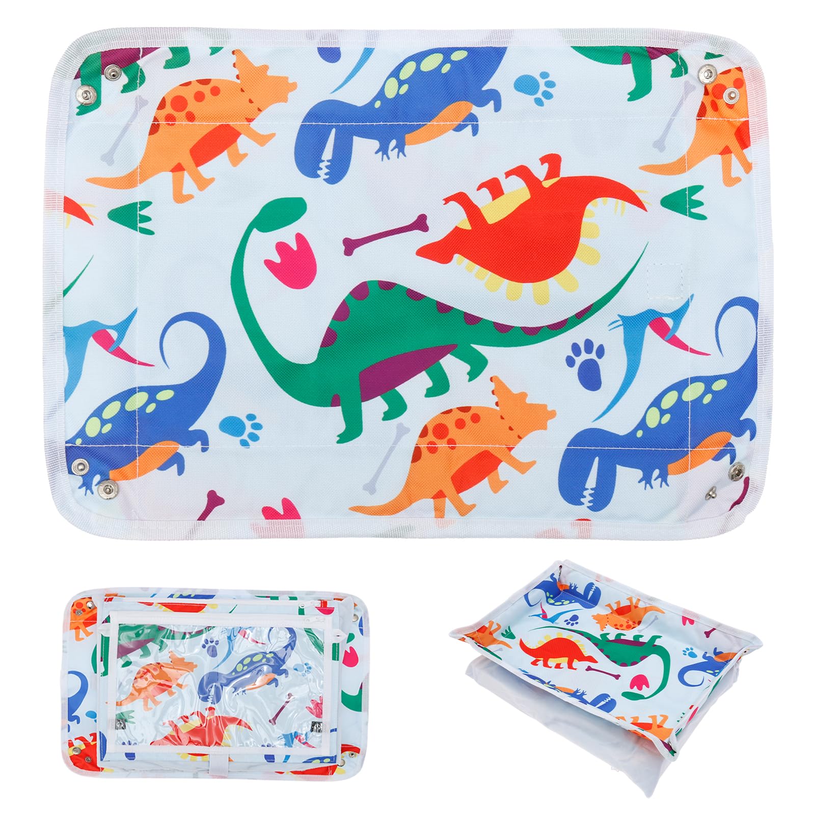 Airener Kids Airplane Tray Table Cover, Foldable Plane Travel Tray Cover with Clear Pocket, Universal Airplane Must Haves Travel Essential for Plane, Train, High Chair(Dinosaur)
