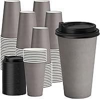 Vista 14 de YEEHAW Tazas de café de 16 onzas con tapas, paquete de 100, tazas de papel desechables azules con tapas, taza para llevar con tapa