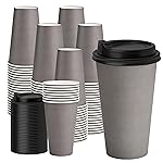 YEEHAW 16 oz Coffee Cups with Lids 100 Pack, Grey Disposable Paper Coffee Cups with Lids, To Go Cup with Lid