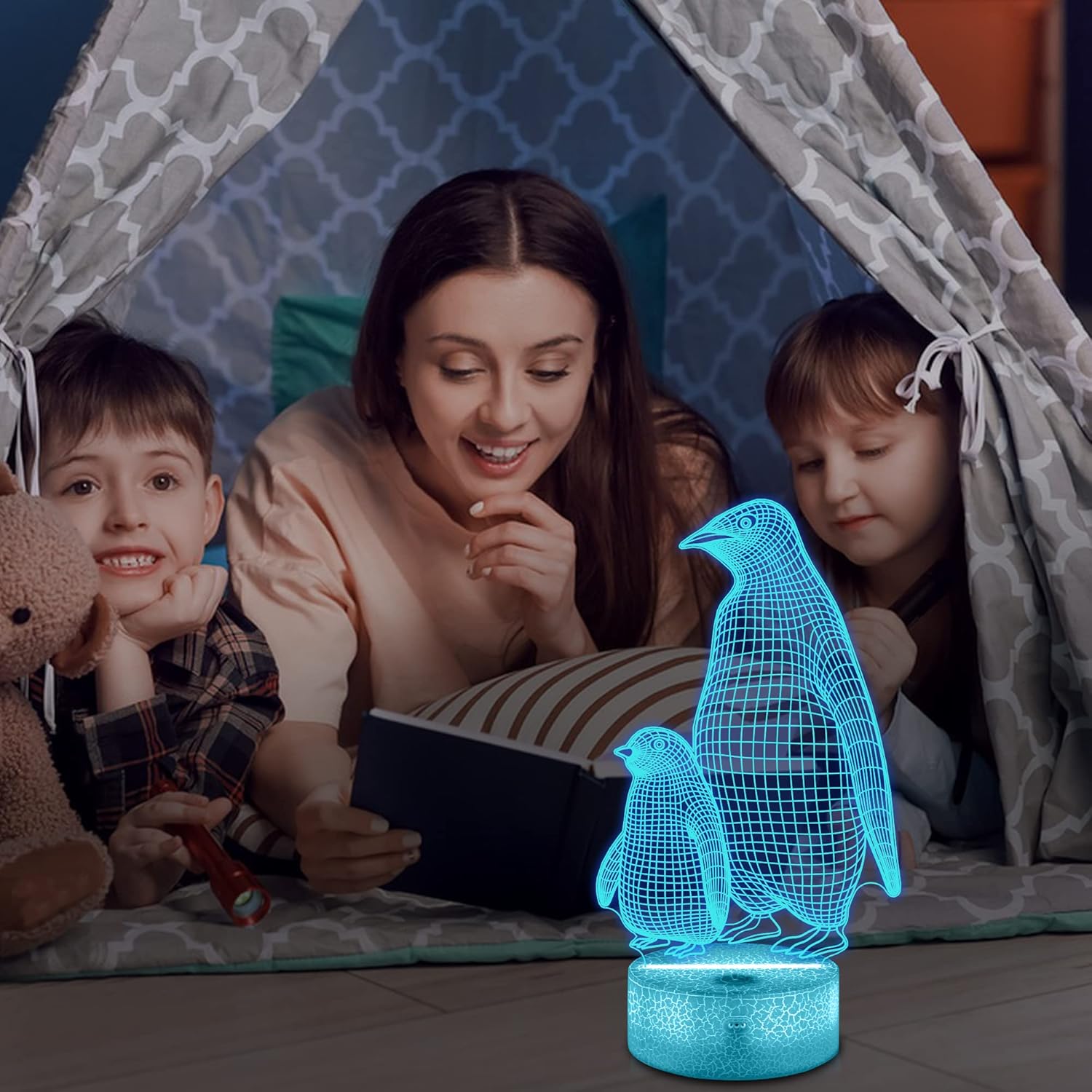 Lampeez Penguin Gift, Penguin 3D Night Light for Kids, 16 Colors Changing Illusion Lamp with Remote Control Dimmable Function 4 Flashing Mode, Kids Bedroom Decor Gifts for Boys Girls