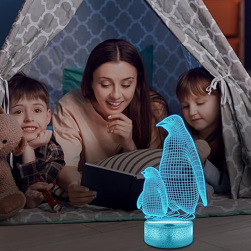 Miniatura 5 de Lampeez - Regalo de pingüino, luz nocturna 3D de pingüino para niños, lámpara de ilusión cambiante de 16 colores con control remoto con función
