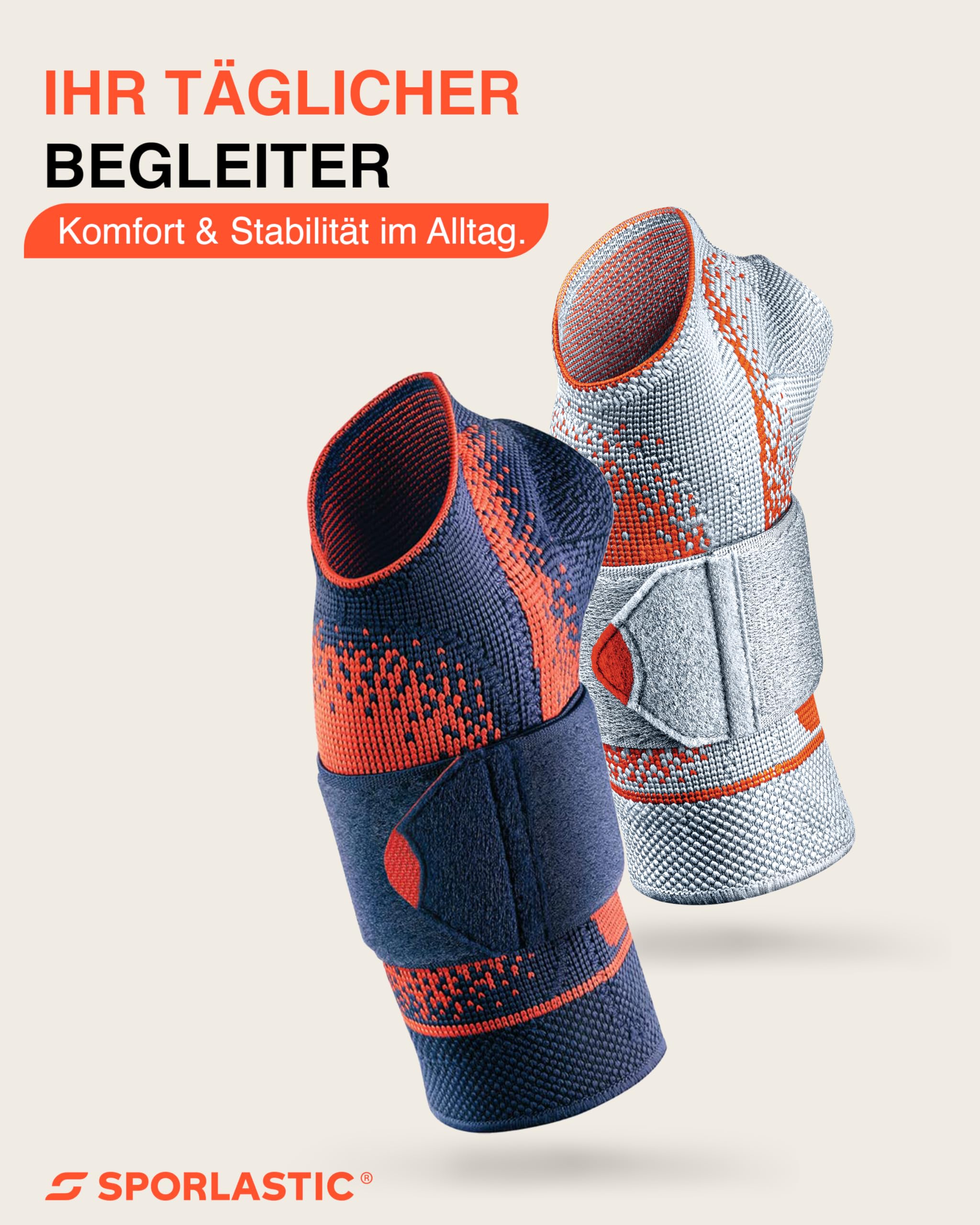 SPORLASTIC – MANUDYN SUPREME Handgelenkbandage links 3D-Gestrick– Orthopädische Handgelenkstütze mit anatomischer AIR-MATRIX Silikonpelotte zur Unterstützung des Ulnarköpfchens – Orangeblue Größe XL