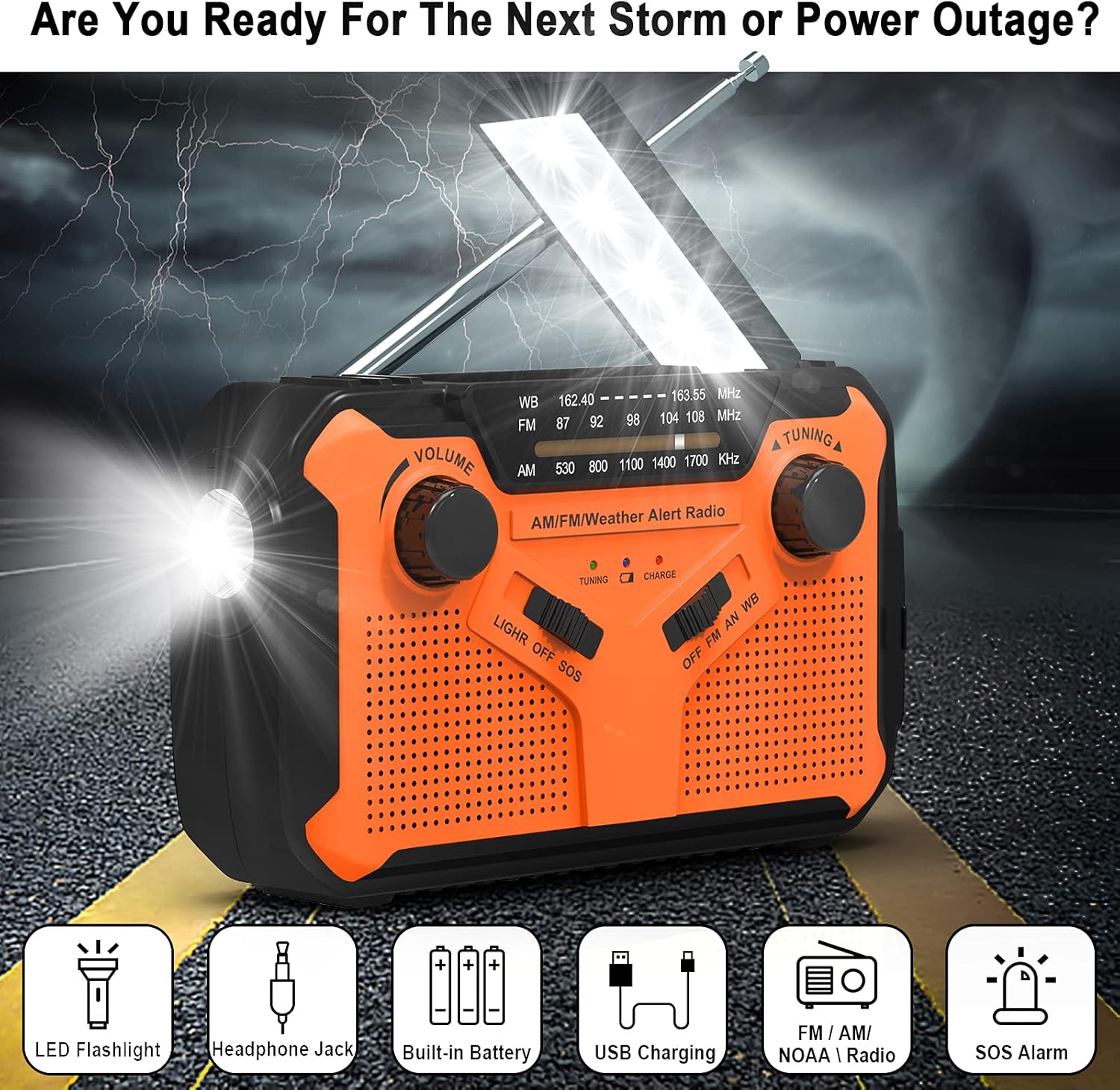 NOAA Emergency Weather Radio Portable Hand Crank Solar Weather Alert Radio NOAA AM FM with LED Flashlights, SOS Alarm, Reading Lamp, USB Charger, Ideal for Household and Outdoor Emergencys : Electronics
