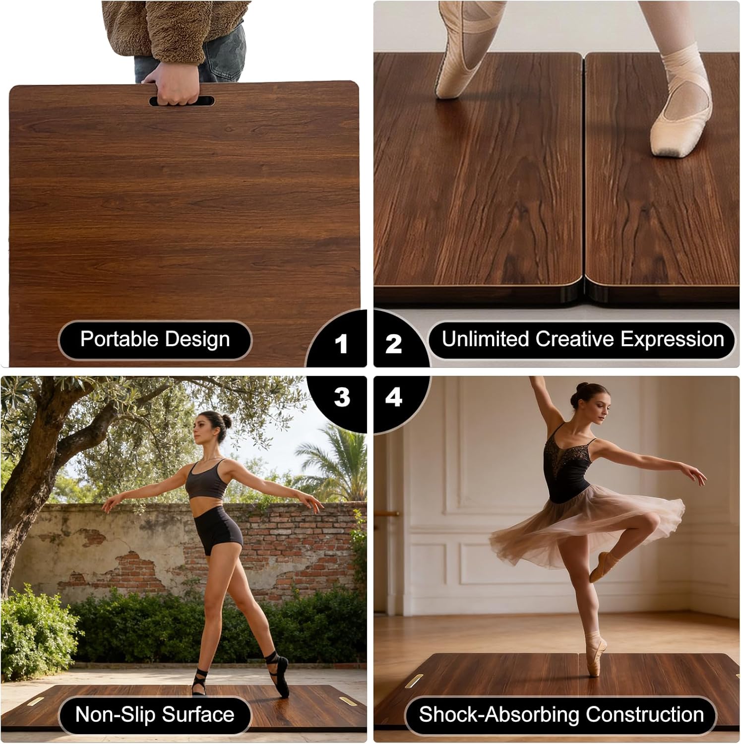 48'' x 27'' Foldable Tap Dance Floor - Portable Dance Floor for Most Surfaces, Two-Sided Folding Design Tap Board, EVA-Cushioned Base Dance Practice Floor, for Jazz, Pop, and Lyrical Ballet Practice