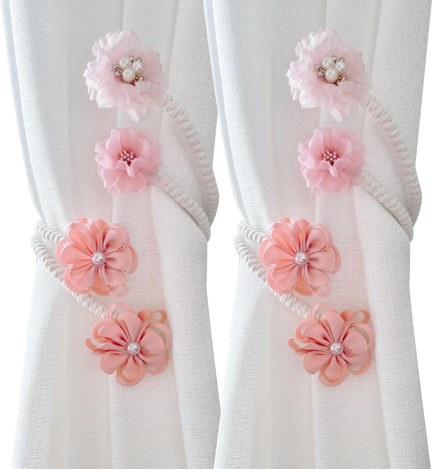 Flower Curtain Tiebacks with No Drill Installation, Fancy Decorative Holdbacks for Living Room, Bedroom, and Dining Room – Easy to Install and Adjustable, 2pcs Blue