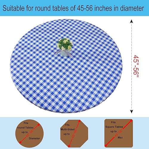 Miniatura 4 de Mantel rectangular elástico ajustable de 45 a 56 pulgadas, mantel de vinilo impermeable a prueba de derrames, estampado a cuadros grises con franela