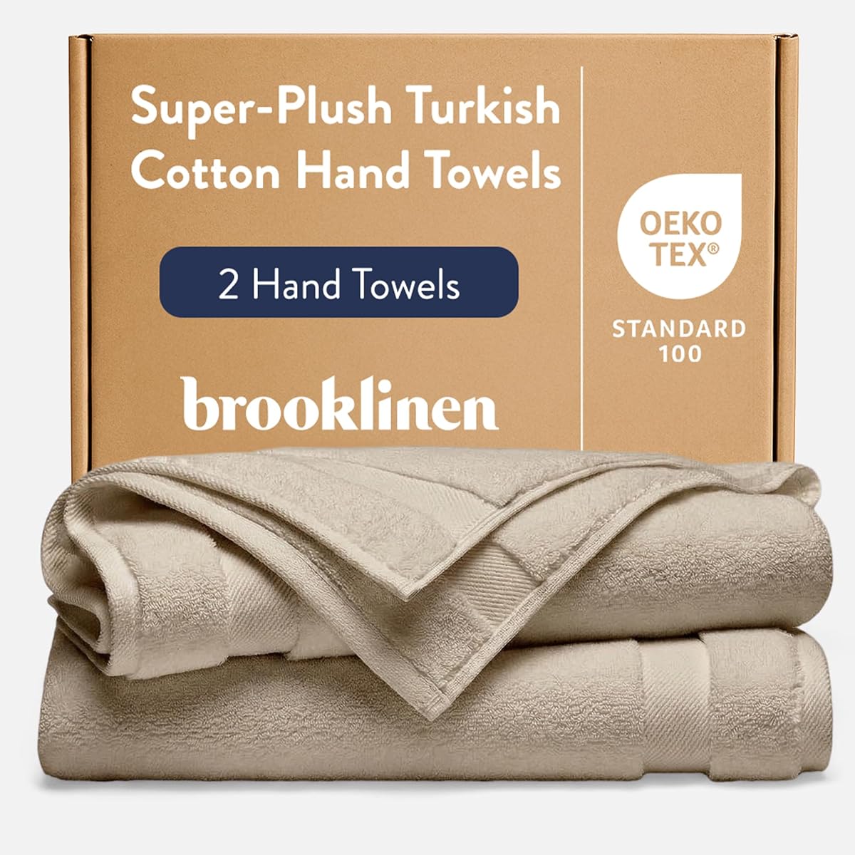 Brooklinen Super-Plush Turkish Cotton Hand Towels - Set of 2 - Cotton, 820 GSM, Highly Absorbent, Machine Washable, Perfect for Home & Bathroom (20" x 30", Driftwood)