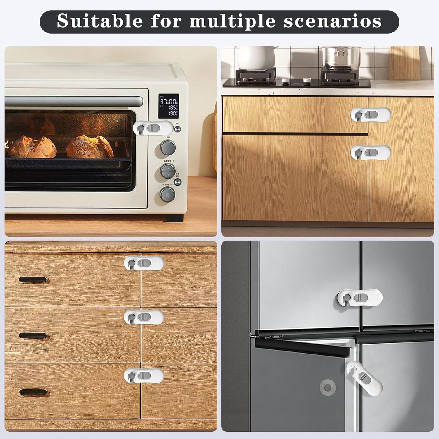 2 Pack Freezer Lock, Refrigerator Lock, Strong Bonding Freezer Door Lock, Fridge Locks for Cabinets and Drawers, Cupboard, Oven, Closet, Easy to Install, White