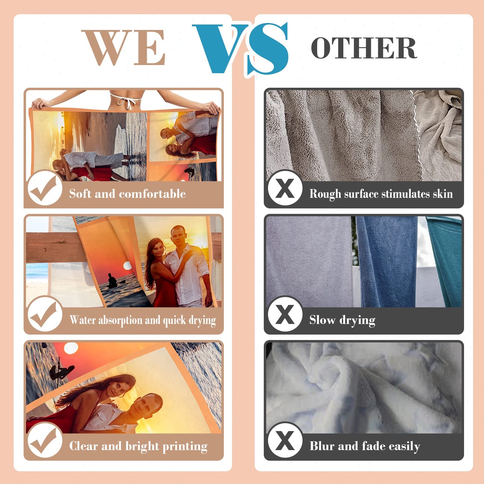 SearchI Serviette De Plage Personnalisée Avec Nom/Texte,Couverture De Plage Légère,Anti-Sable Et