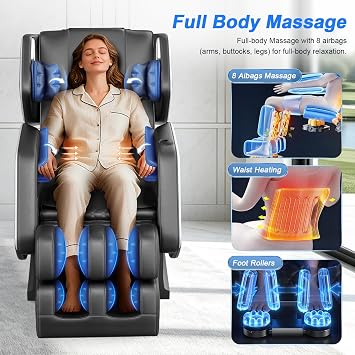 Massage Chair Full Body 14 Fixed Roller Zero Gravity 5 Auto Modes | Zero Gravity Massage Chair with 8 Airbags, Foot Massge, Heating, Phone Controller, Bluetooth Speaker, Nightlights for Home