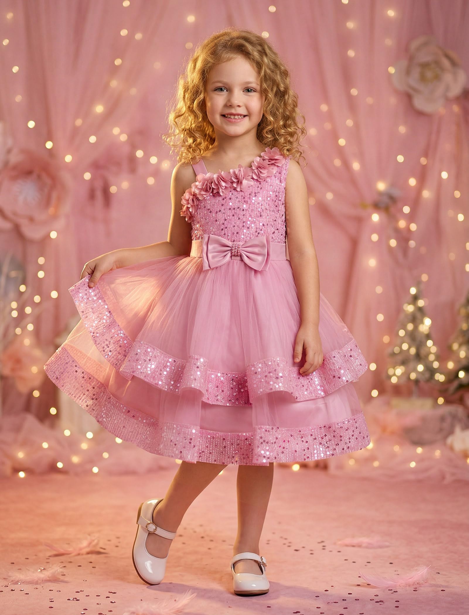 ABEHIK Mädchen-Poncho-Tüllkleider für Party, Blumenmädchen, Sommer, Pailletten, ärmelloses Kleid, Babygirl, Geburtstag, Hochzeitskleid