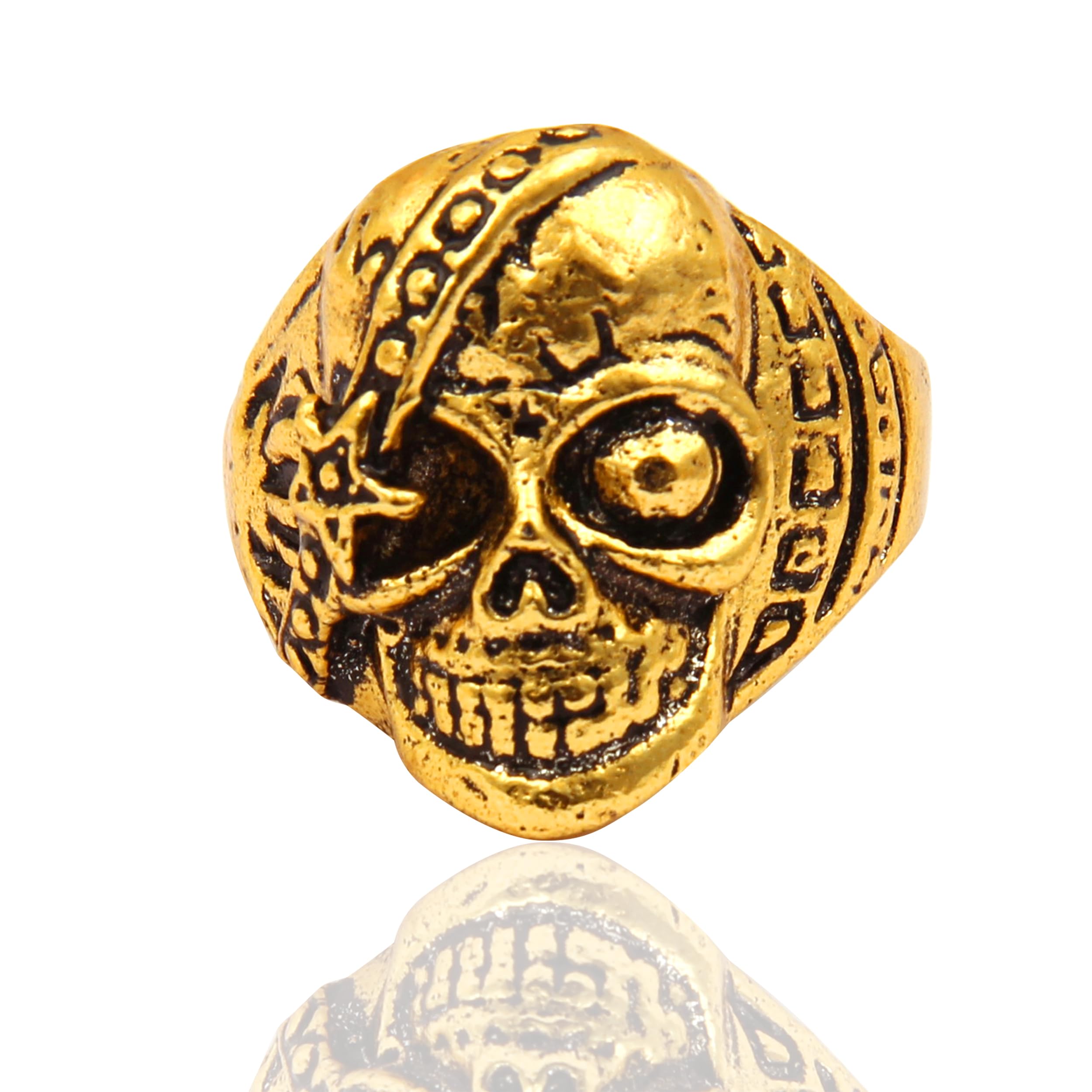 Pearlz Gallery Pirate Skull Gold Plated Brass Ring for Boys Pearlz Gallery Pirate Skull Gold Plated Brass Ring for Boys