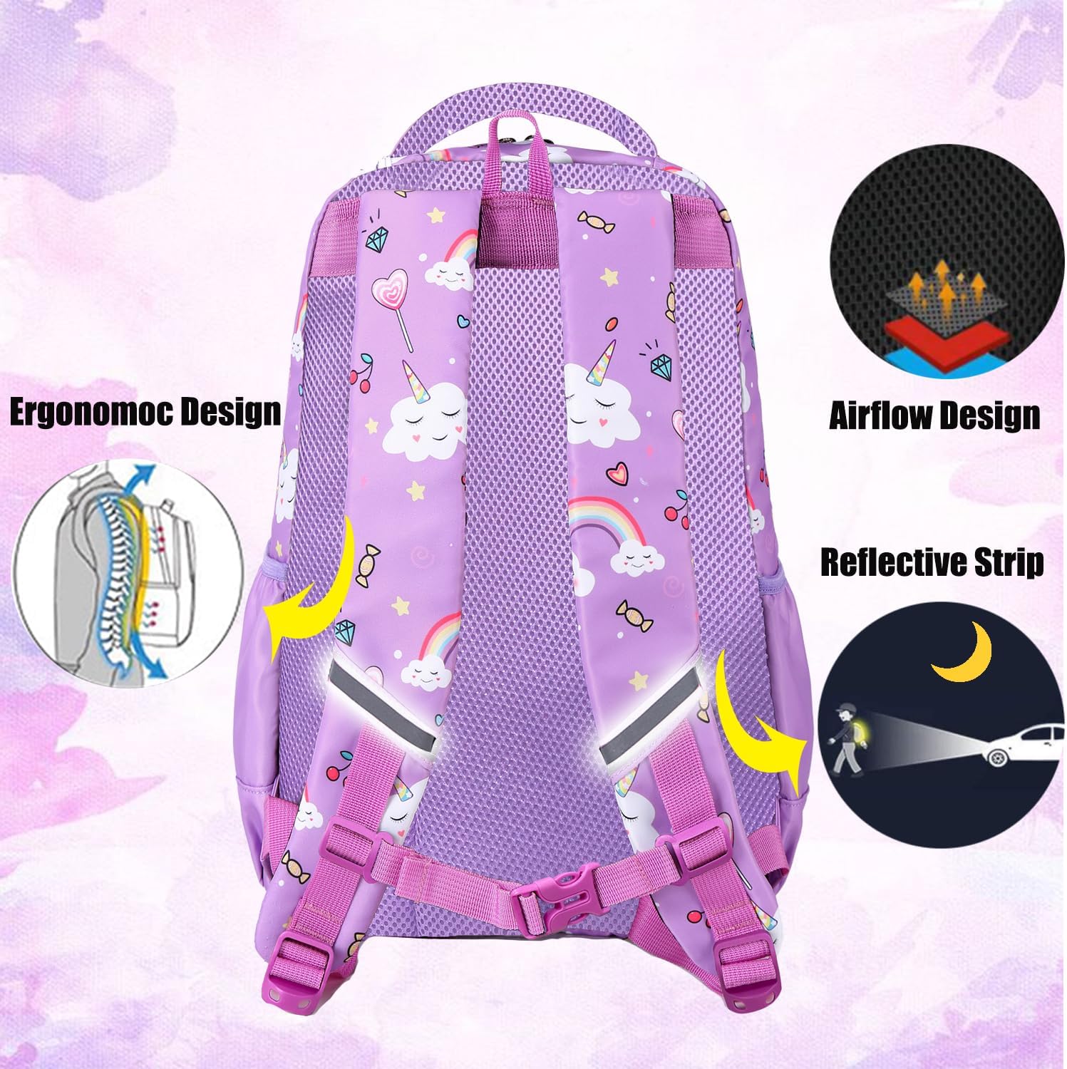 Jumpopack Unicorn Backpack for Girls School Backpacks for Girls Elementary School Bag Bookbag,Purple Unicorn
