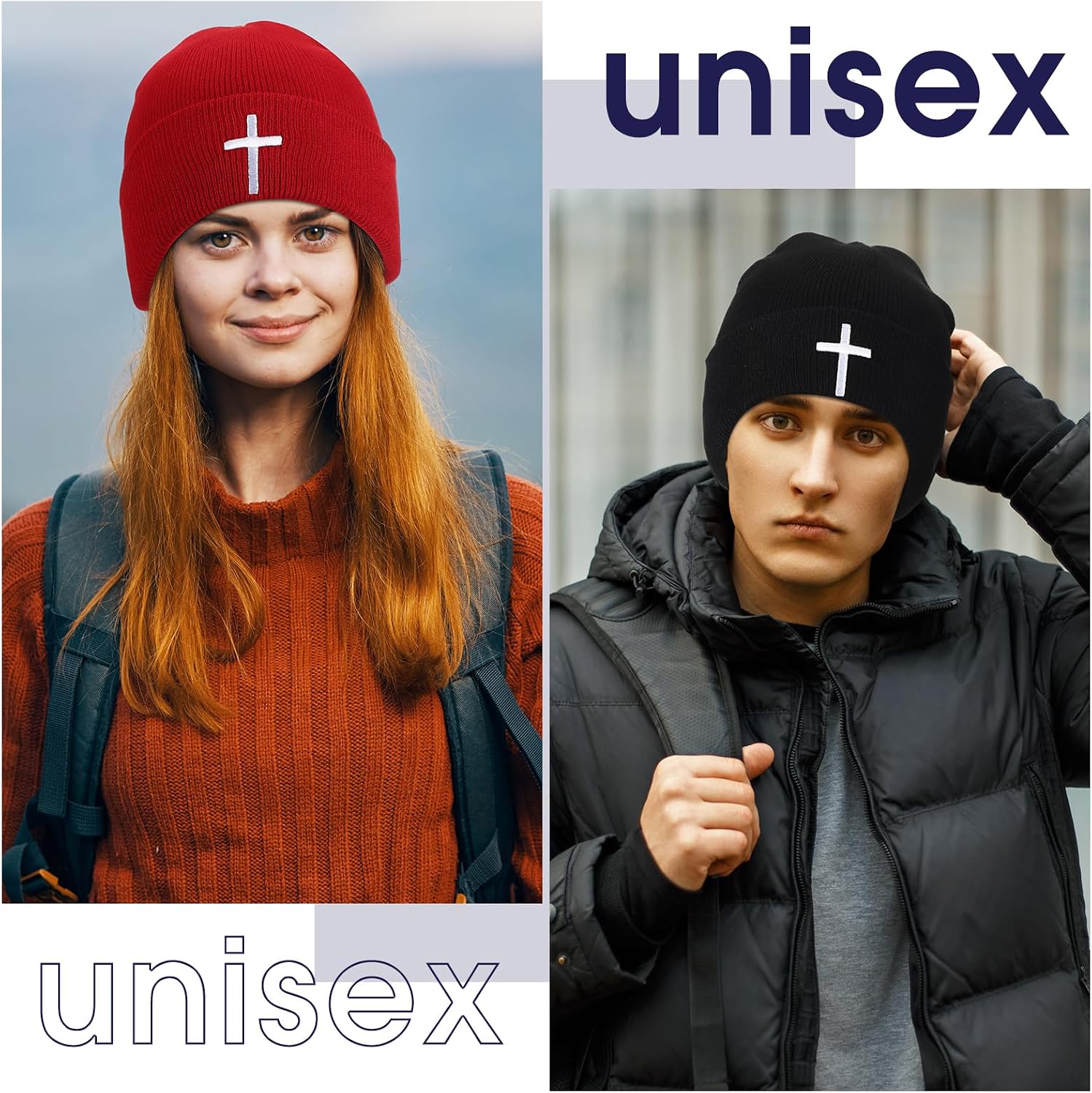 24 Pcs Cross Winter Beanie Bulk Christian Hats for Men Women Jesus Knit Cuffed Cap for Homeless Care Package Supply