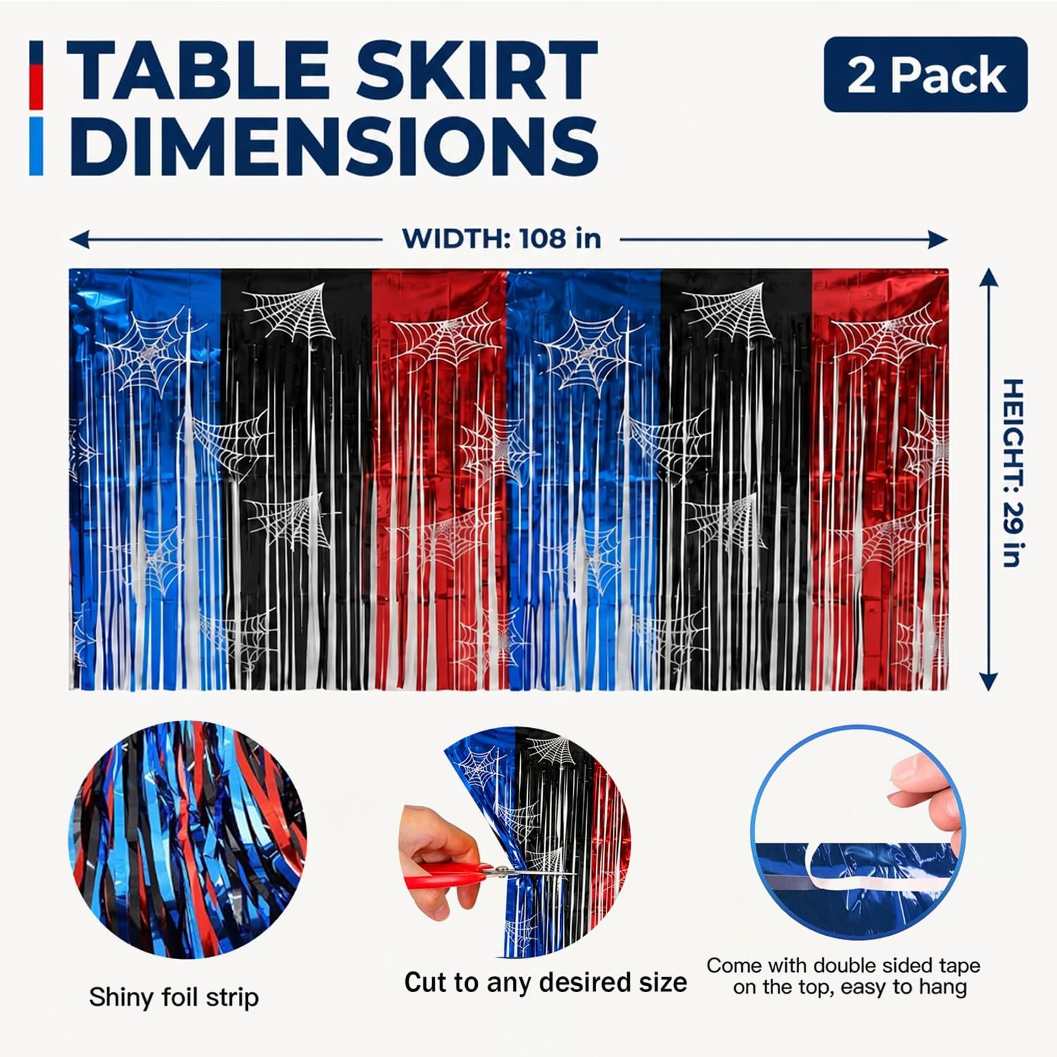 Spider Web Foil Fringe Table Skirt 2 Pack Birthday Party Decor