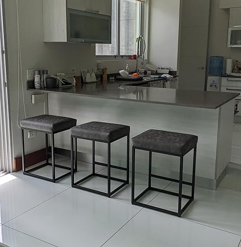 MAISON ARTS Juego de 3 taburetes de bar de 24 pulgadas de altura de mostrador para encimera de cocina, taburetes de bar modernos tapizados