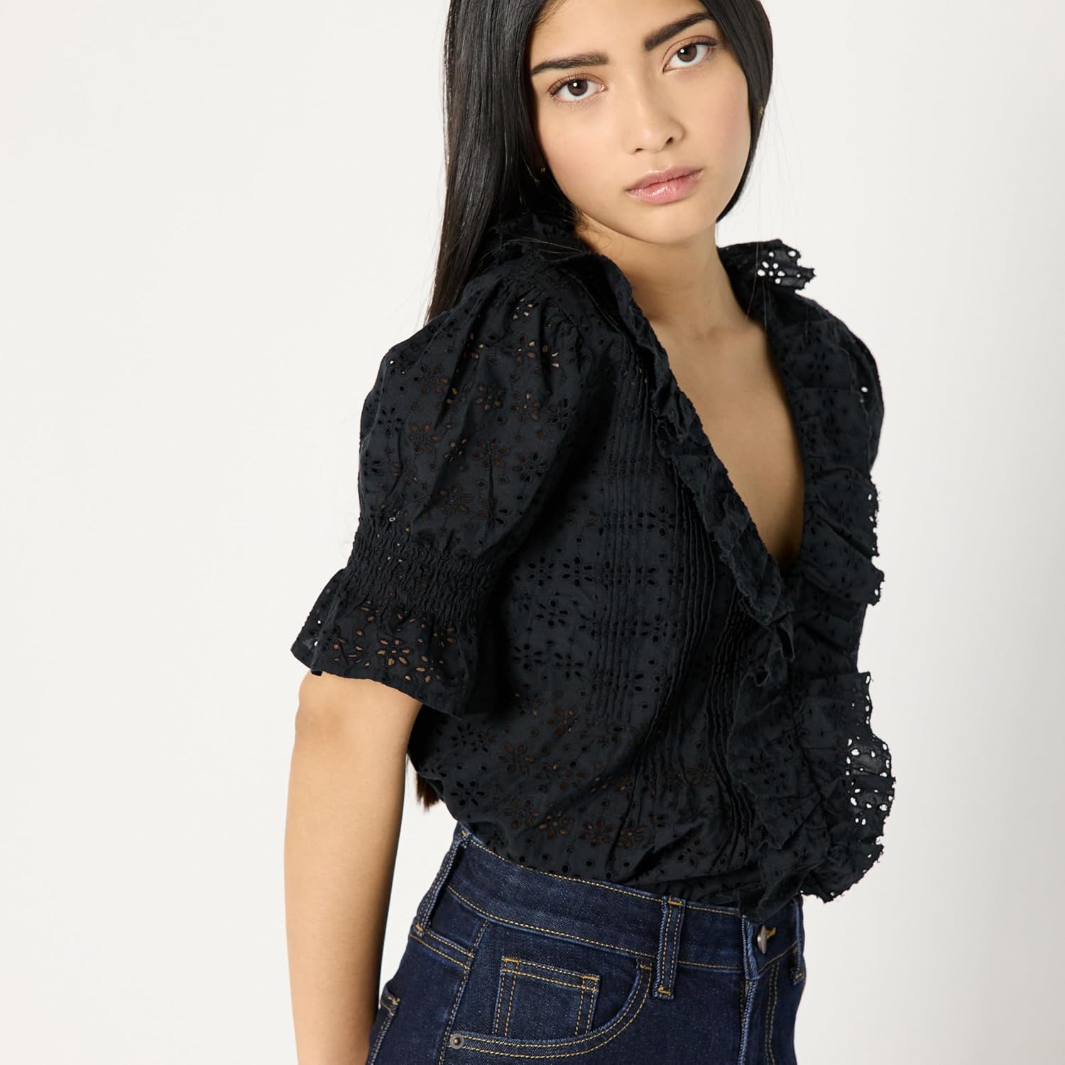 The Drop Womens Lenai Pintuck Eyelet Blouse - Image 3