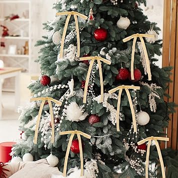 24 Pcs Gold Bows for Gift Wrapping Gold Christmas Tree Decorations, Christmas Bows Tree Ribbon for Xmas Wreaths Garland, Gift Wrapping, 4 x 7 Inch Home Party Decor Indoor Outdoor Decor
