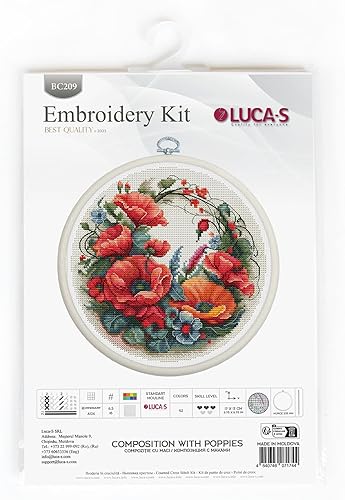 Miniatura 2 de Luca-S Kit de punto de cruz con aro - Composición con amapolas, BC209, kit de punto de cruz para adultos, kit de embroydery