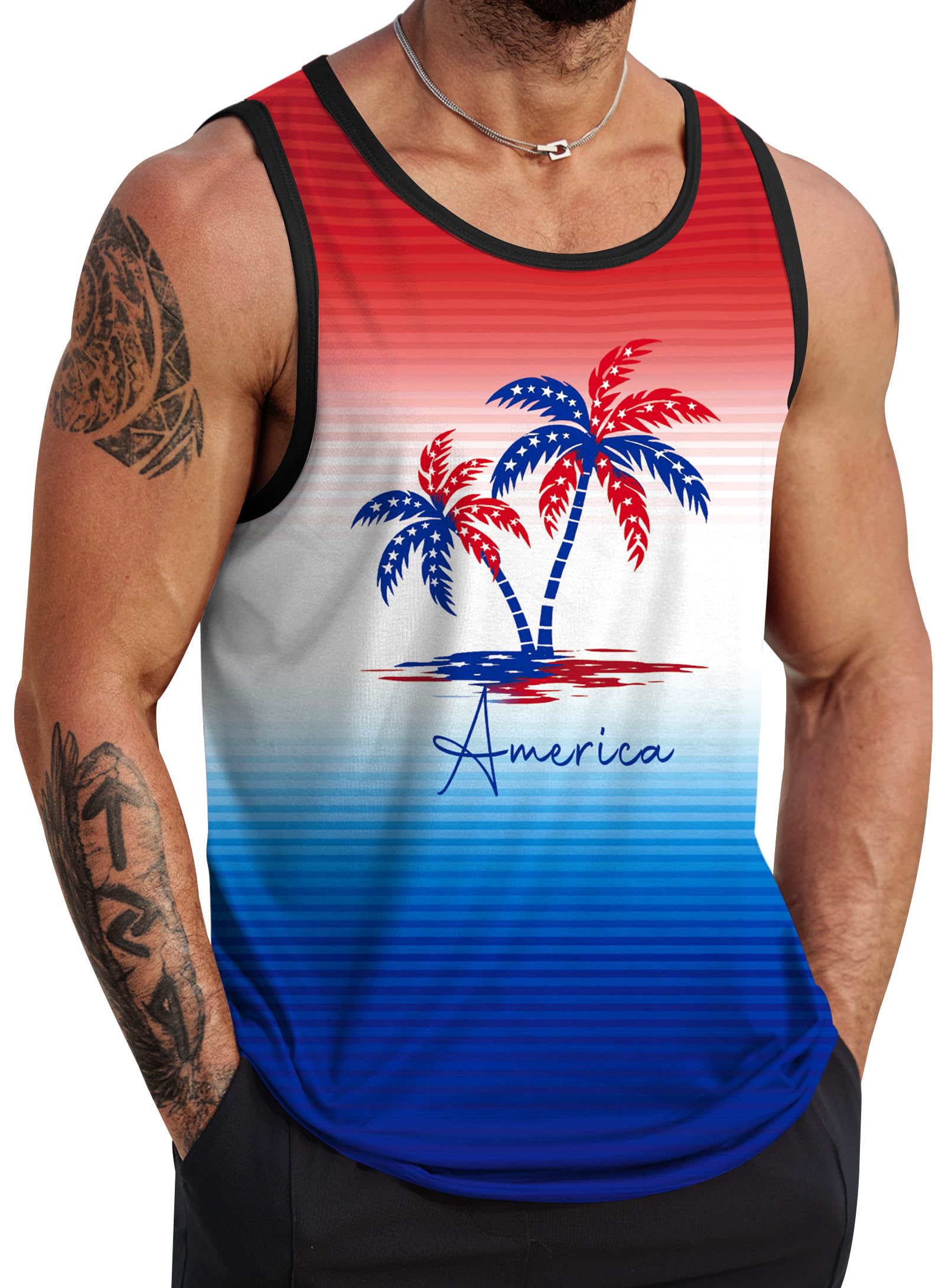 VOGSTART Mens Beach Tank Tops Summer Vacation Graphic Sleeveless Shirts