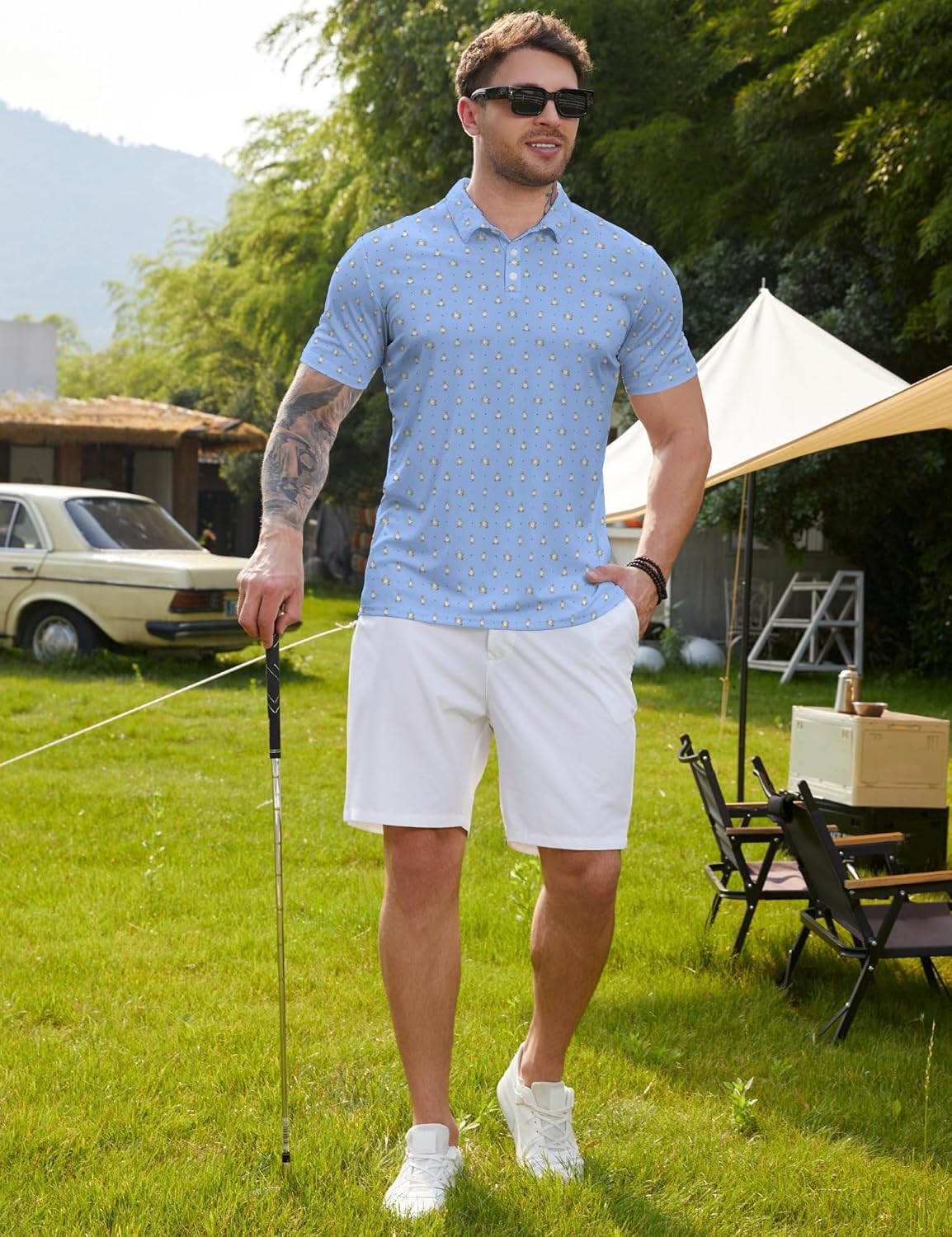 Golf Polo Shirts for Men Funny Short Sleeve Polo Shirts Golf Gifts Quick Dry Moisture Wicking Mens Hawaiian Polos Shirt