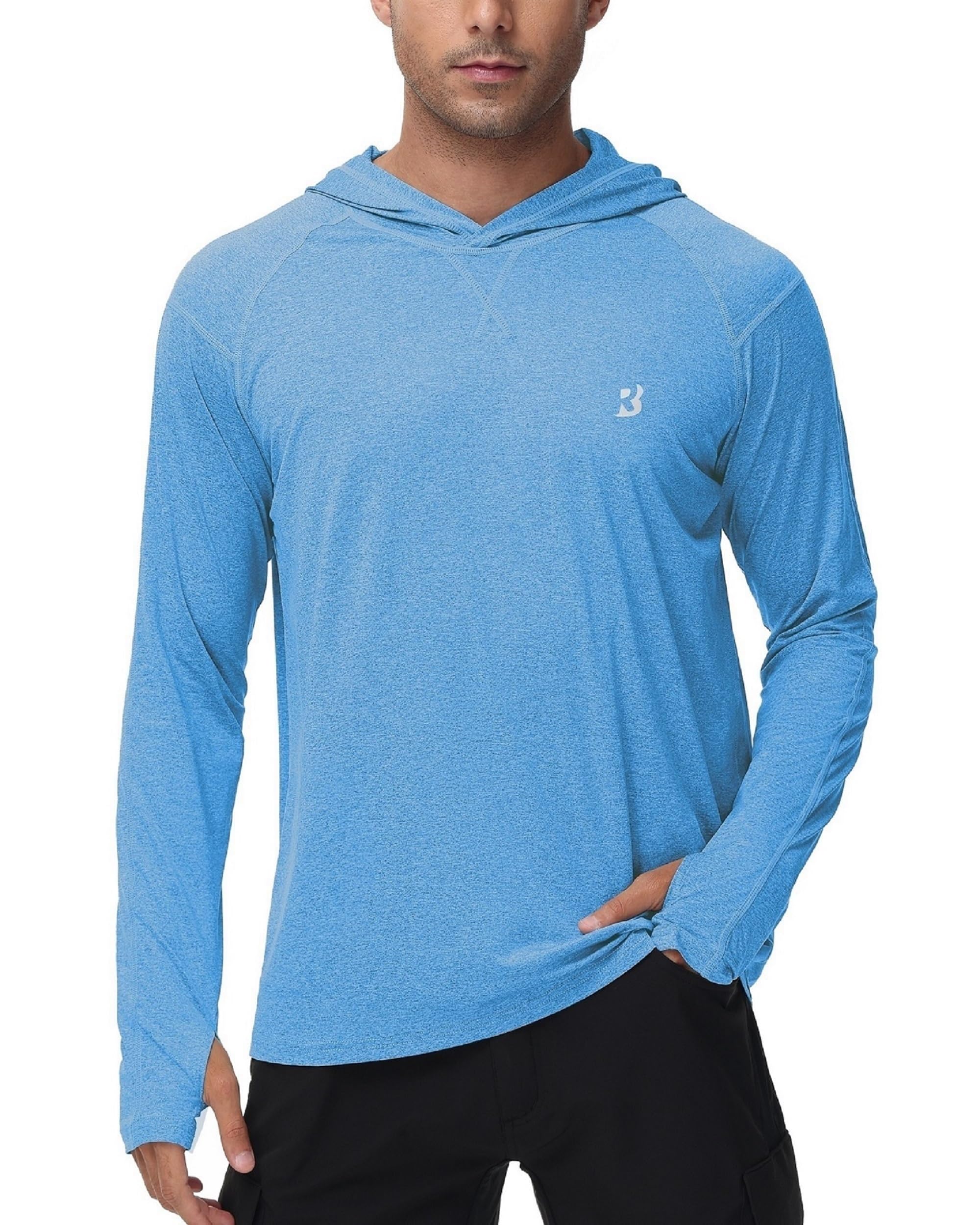 Roadbox Mens UPF 50+ Fishing Shirts, Long Sleeve UV Sun Hoodie, Hiking Running Swim Athletic Workout Shirt