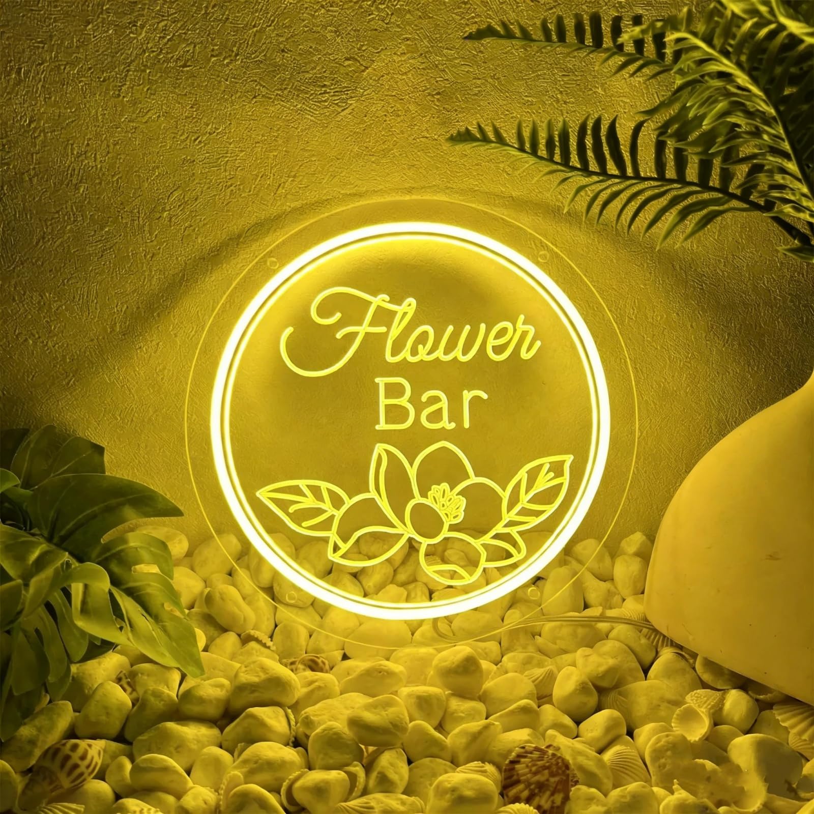 Magnolia Flower Bar Neon Sign Wall Decor White Floral LED Neon Light Sign for Flower Shop Living Room Home Bar Cafe Beer Bar Pub Party Decor Florist Wall Art Gift Birthday