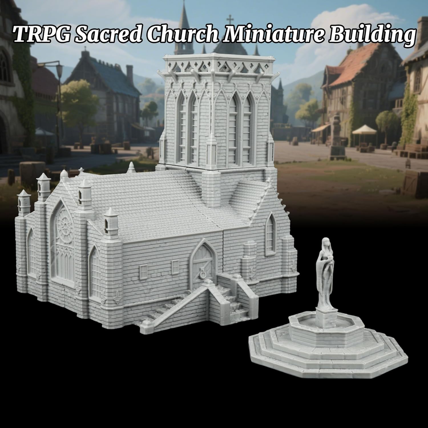 AUSPDICE DND Terrain Sacred Church Set – 7-Piece RPG Building Kit for Tabletop Roleplaying Games, Compatible with 28mm Figures Dungeons and Dragons Map and TTRPG Accessories-AF1089