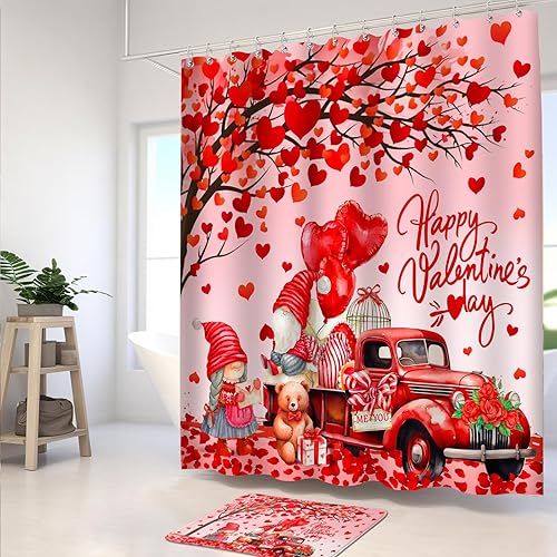 Miniatura 3 de Lutto Cortina de ducha de San Valentín para baño, juego de baño de San Valentín con cortina de ducha y alfombras, decoración de San Valentín para