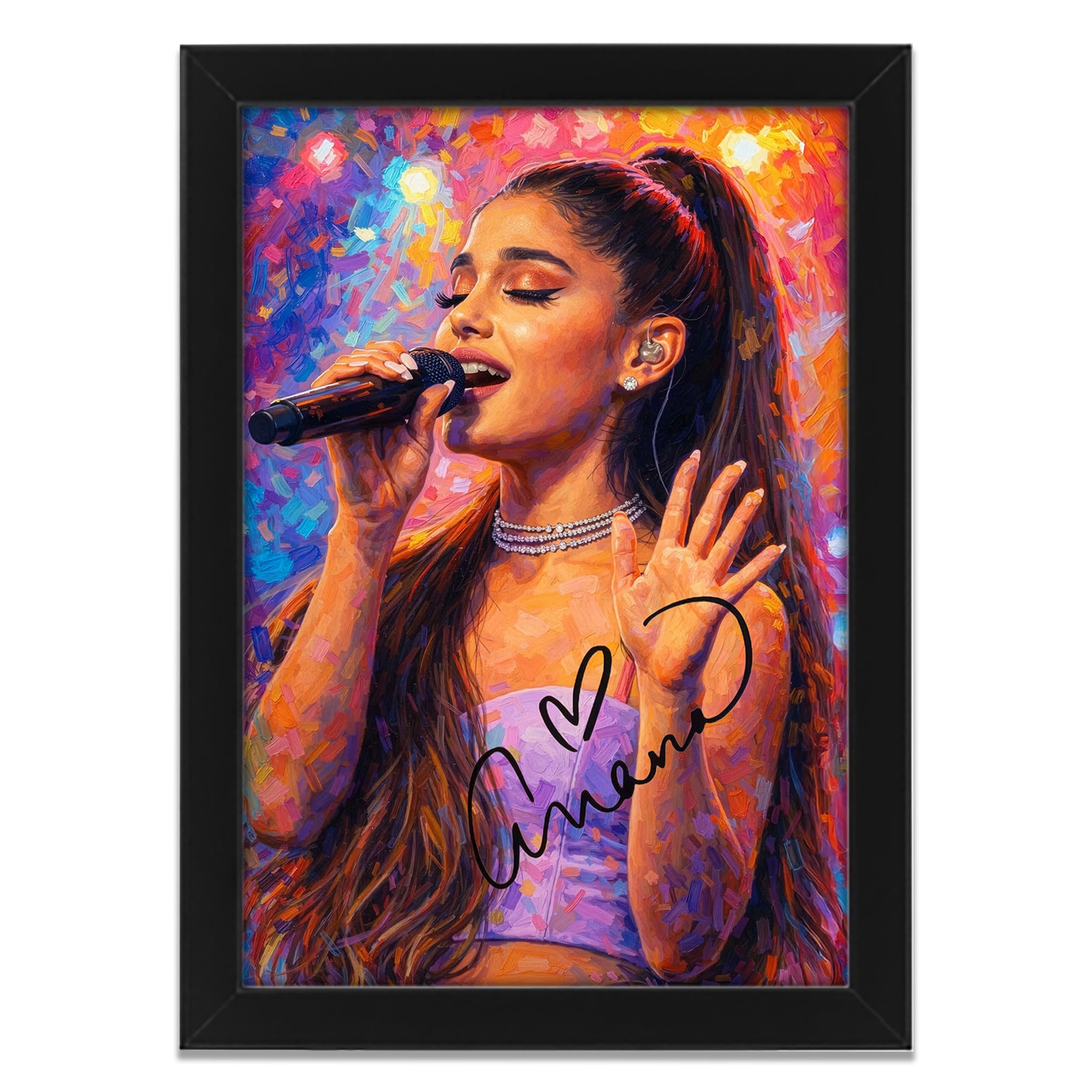 Ariana Grande Art Styled Signed Poster Print - Limited Edition Autograph Fan Gift, Collectible Memorabilia Wall Art Merchandise (A4 Framed)