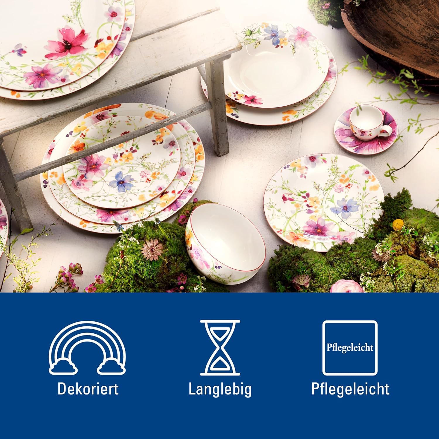 Villeroy & Boch - Mariefleur Basic Frühstücks-Set, 6 tlg., Service mit Landhausflair, Premium Porzellan, spülmaschinen-, mikrowellengeeignet, weiß/bunt