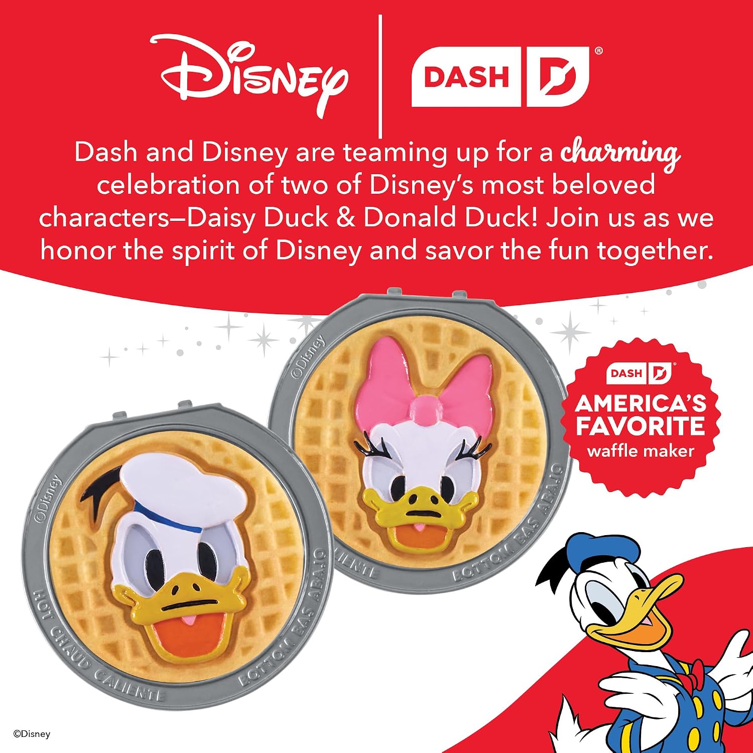 Dash MultiMaker® Mini System Removable Plate Set - Ceramic, Nonstick Replacement Plates for Fun-Shaped Waffle Breakfast - Waffle Maker Not Included - 4-Inch - Two-Pack - Donald & Daisy