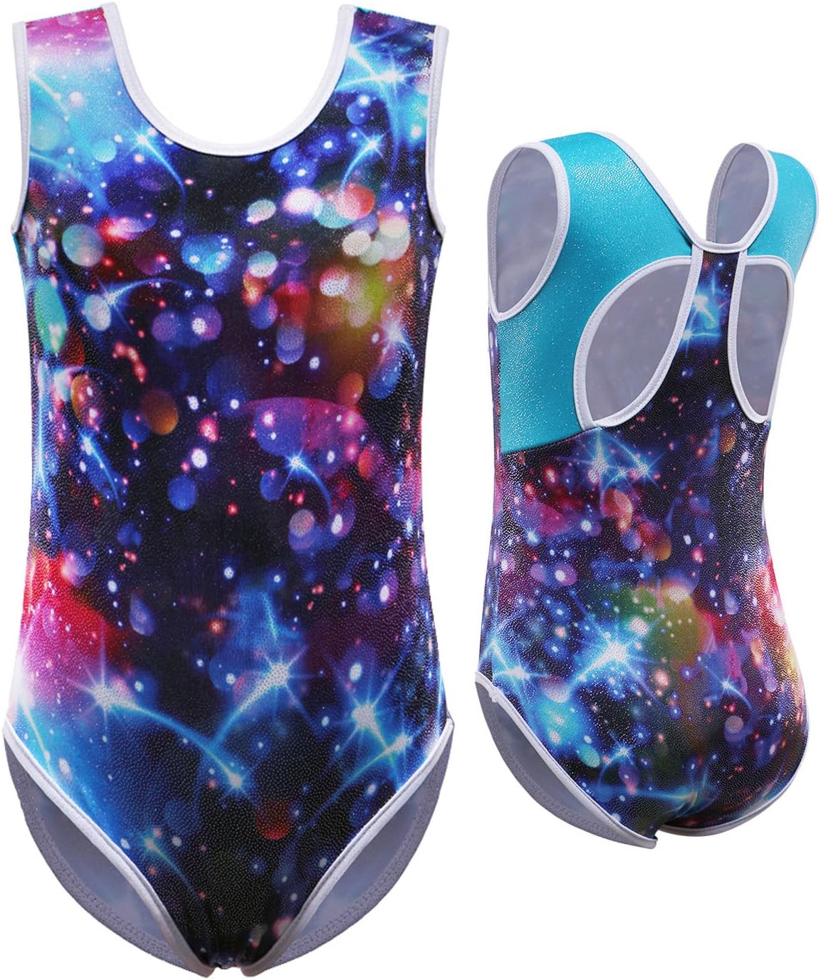 Girls Leotards for Gymnastics Dancing Ballet Galaxy Fish Scales Stretchy Sparkle Print Tank Leotard