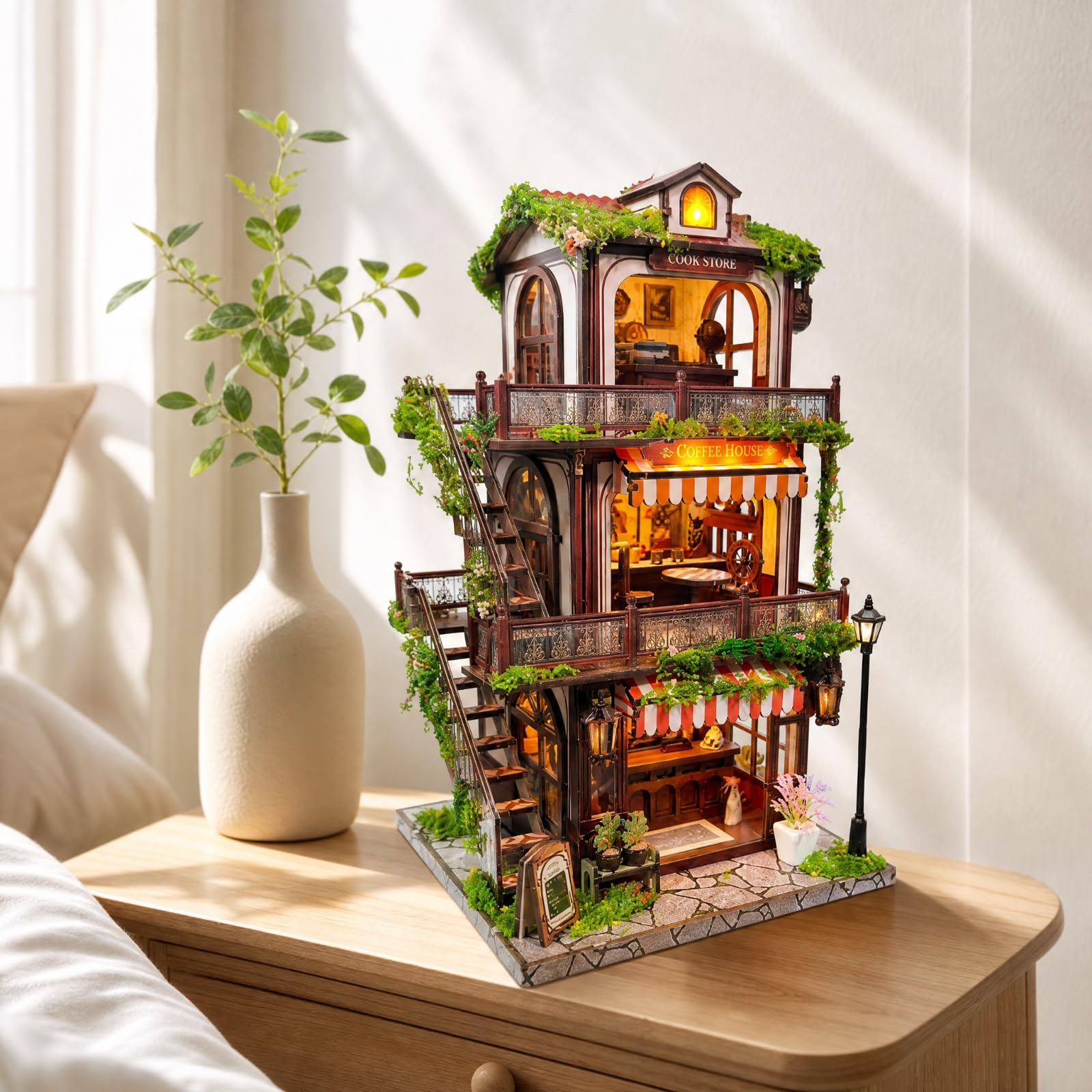 Kit Angolo Lettura in Legno Caffetria in Miniatura da Costruire Tagliato Al Modello 3D Legno con per Scrivania