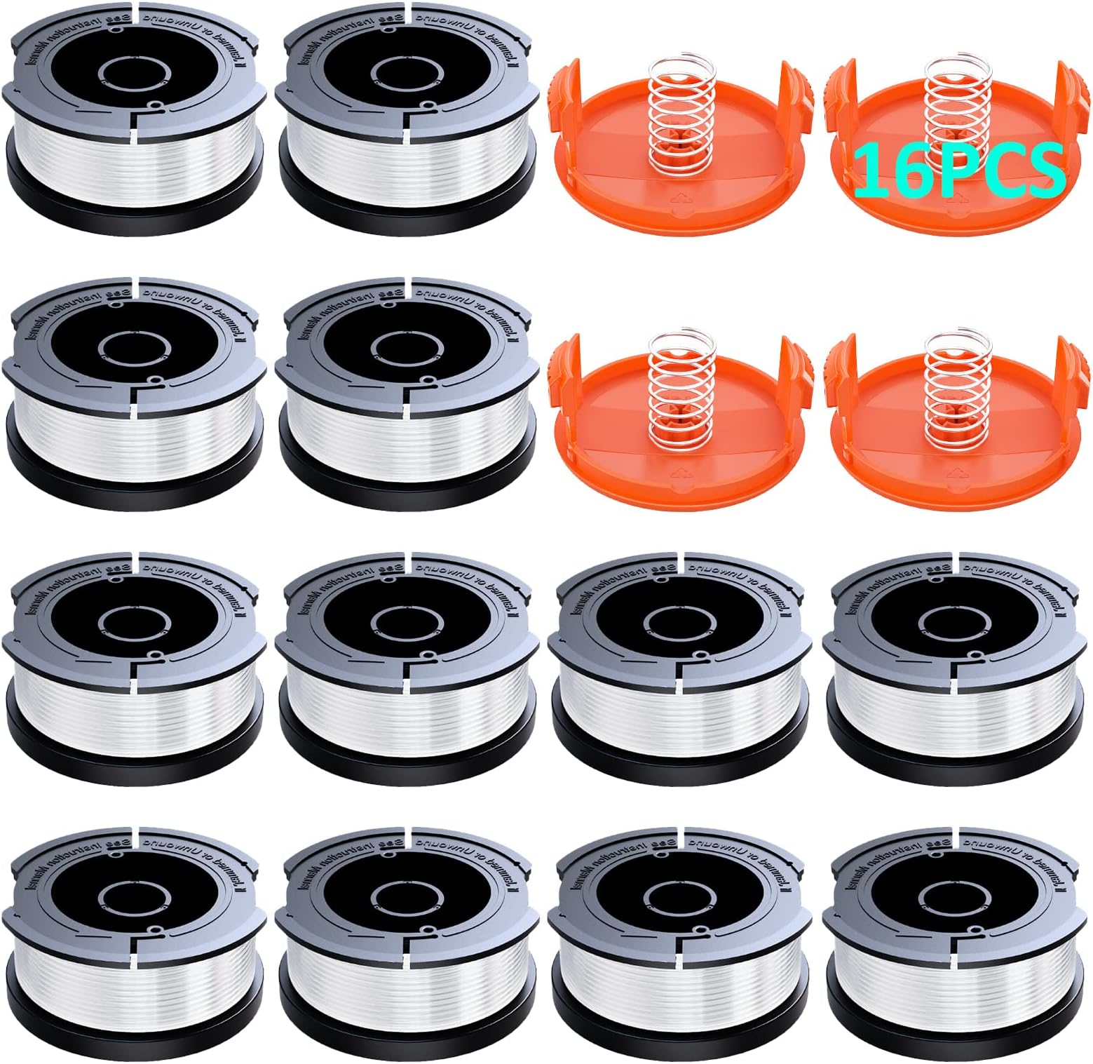 YWTESCH 16 Pack Weed Eater String Compatible with Black+Decker, 360ft 0.065" AF-100 Replacement Spool, Autofeed String Trimmer Line Fit for Black+Decker Weed Wacker(12 Spools,4 Spool Caps,4 Springs)