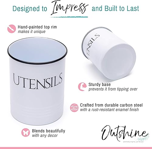 Miniatura 4 de OUTSHINE Soporte grande para utensilios de cocina para encimera de cocina, soporte blanco para utensilios de cocina para encimera, soporte para