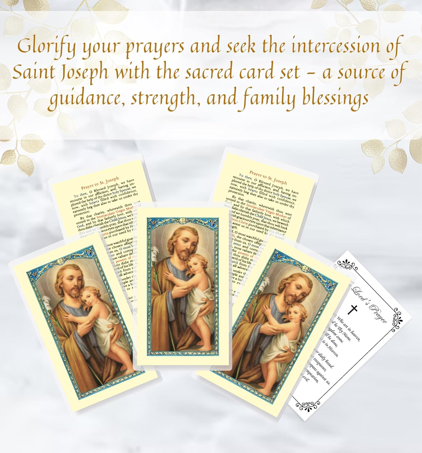 Trendzeen St Joseph Prayer Card - with The Lord's Prayers - 5 Laminated Patron of Fathers, Families, and Workers Themed Holy Cards for Daily Devotion - 6 Items Set - Image 2