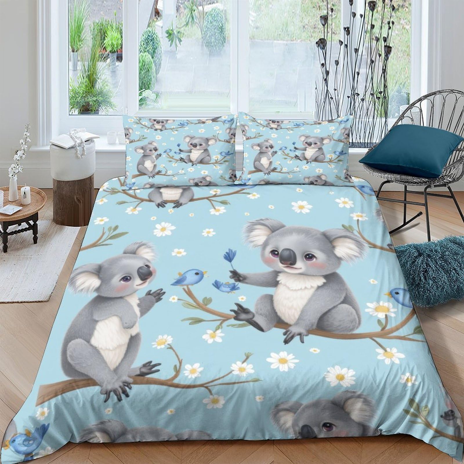 Ctjqhvkz Style-5 3D Printed Blue Koala Fitted Sheet Microfiber Soft Anti-Slip Daisy Mattress Cover For Bedroom Guest Room Decoration Single（135X200cm）