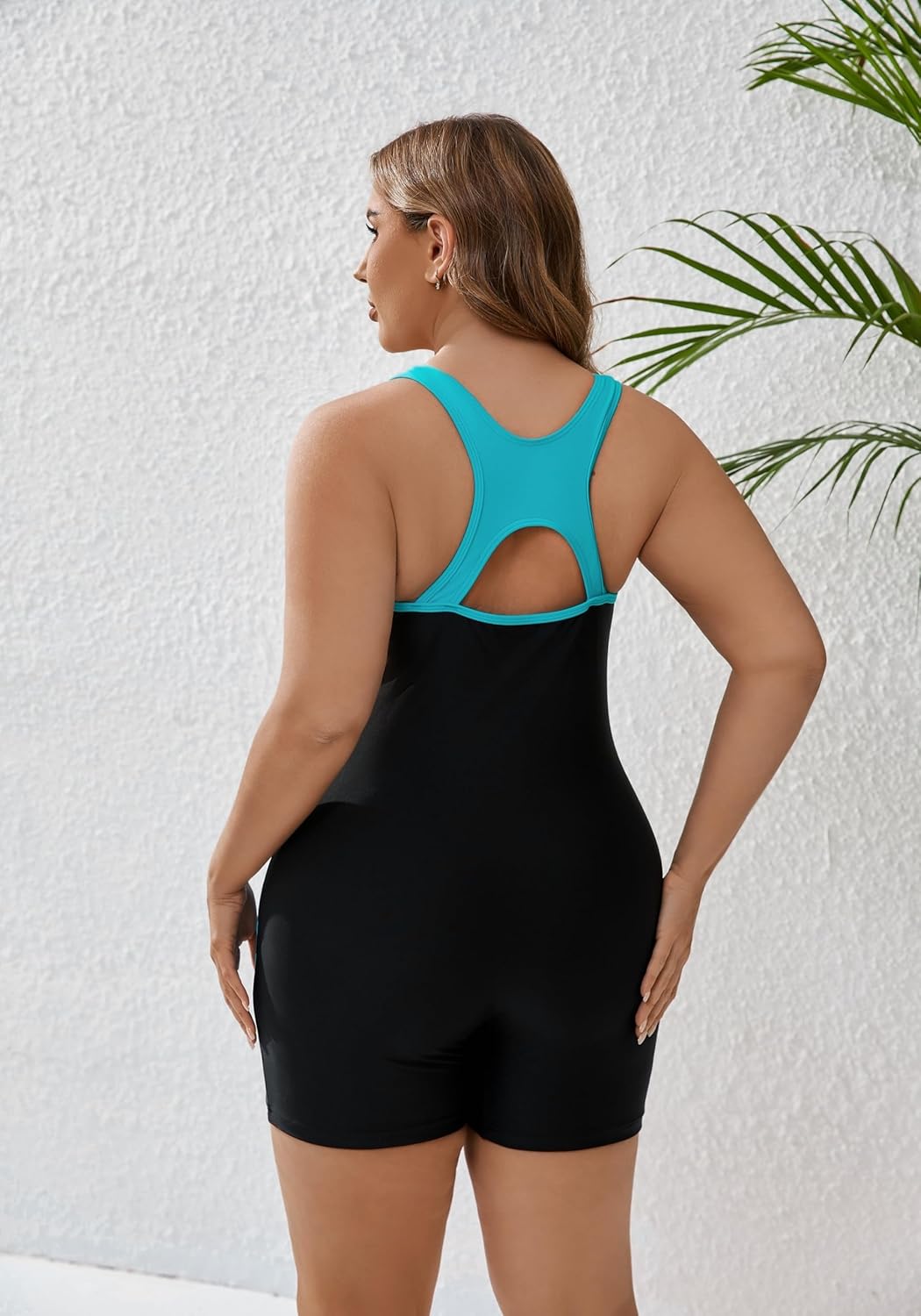Halcurt Women's Plus Size Boyleg One Piece Swimsuit Racerback Athletic Full Coverage Bathing Suit