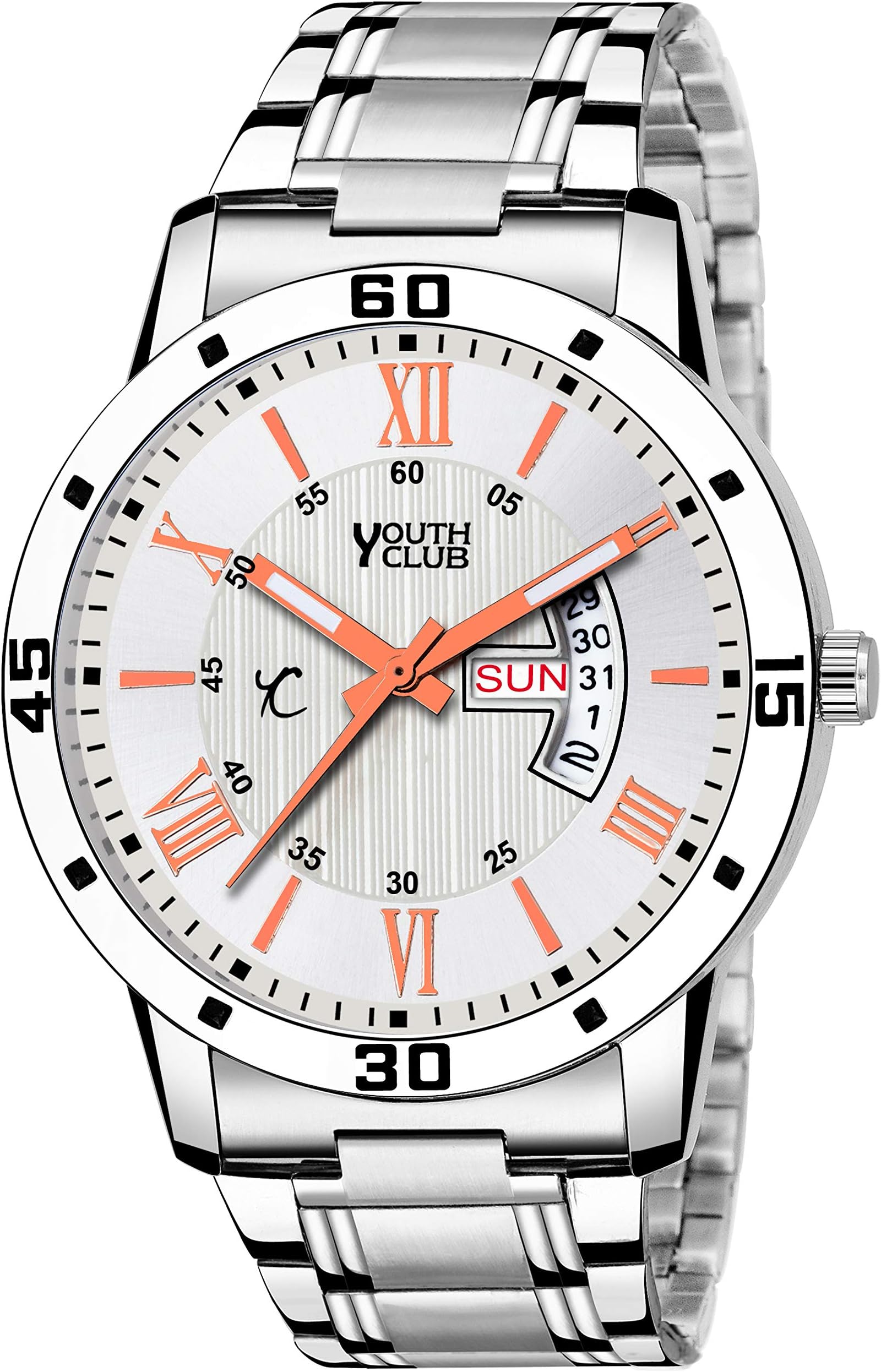Day and Date Display Silver Coloured Watch for Men