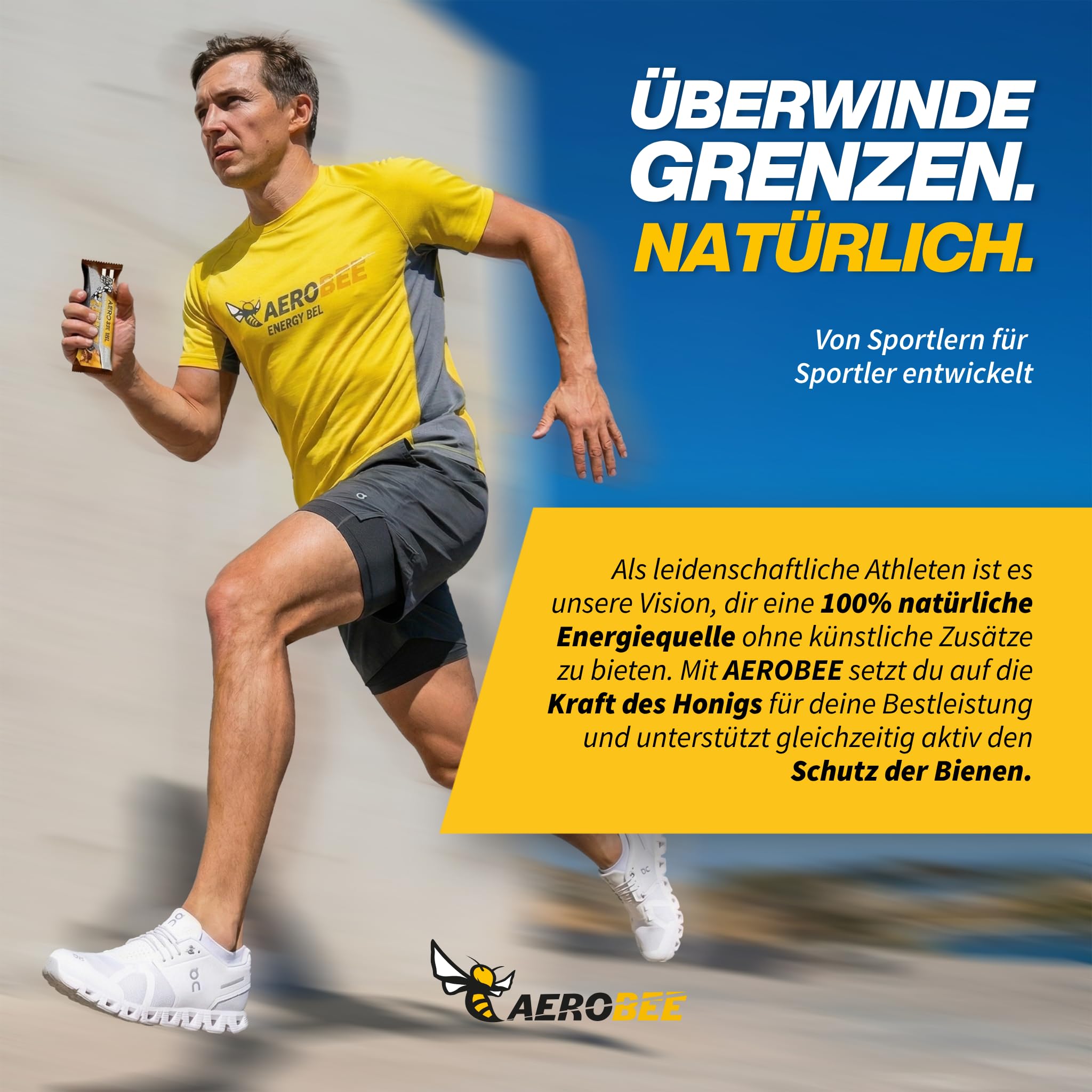 AEROBEE Energieriegel Probierpaket – 2x Honig, Erdnuss & Kakao + 2x Honig & Kaffee (12 mg Koffein) – Haferriegel ohne Zuckerzusatz – Natürlicher Powerriegel für Sport, Wandern & Büro – 4 x 50 g