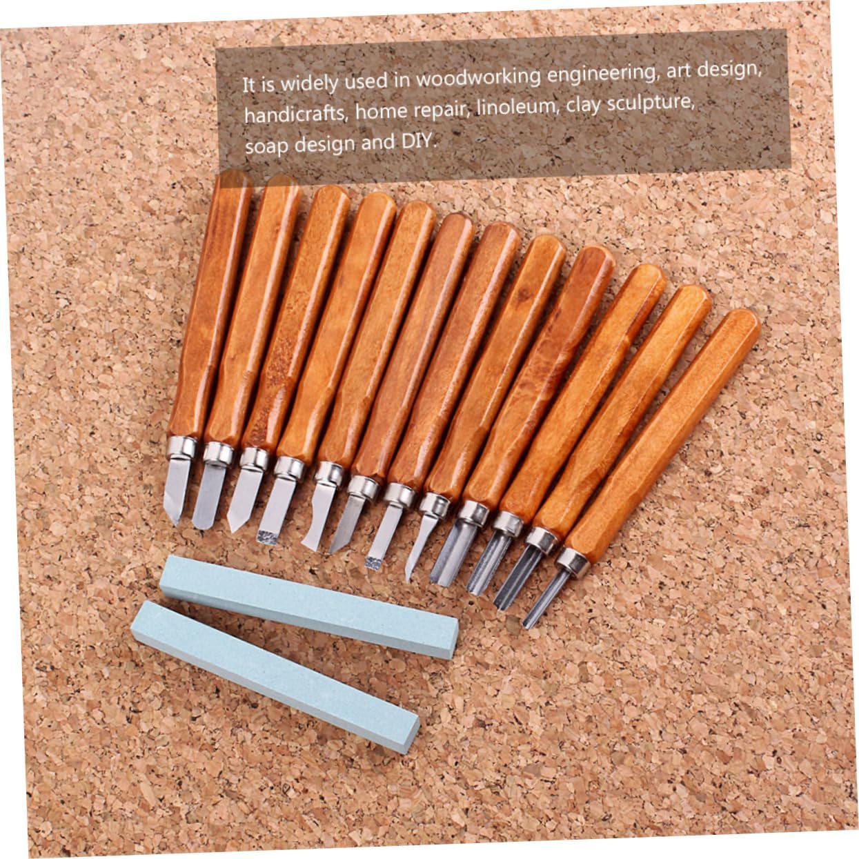 DOITOOL Hand Carving Chisel Tool Kit 14pc Set Wood Gouge Whetstone for Woodworking Soapstone Craft