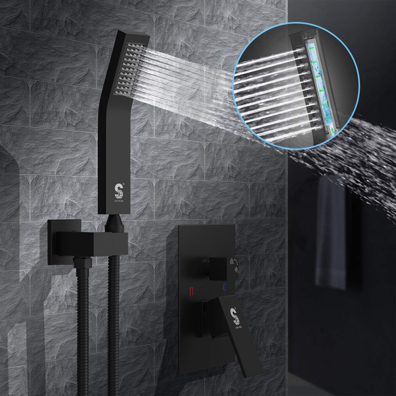 Amаzоn Crаzу 🔥 Dеаlѕ SR SUN RISE 12 Inches Matte Black Shower System 12 Inch Brass Bathroom Luxury Rain Mixer Shower Combo Set Wall Mounted Rainfall Shower Head System Shower Faucet Rough-in Valve Body and Trim Included