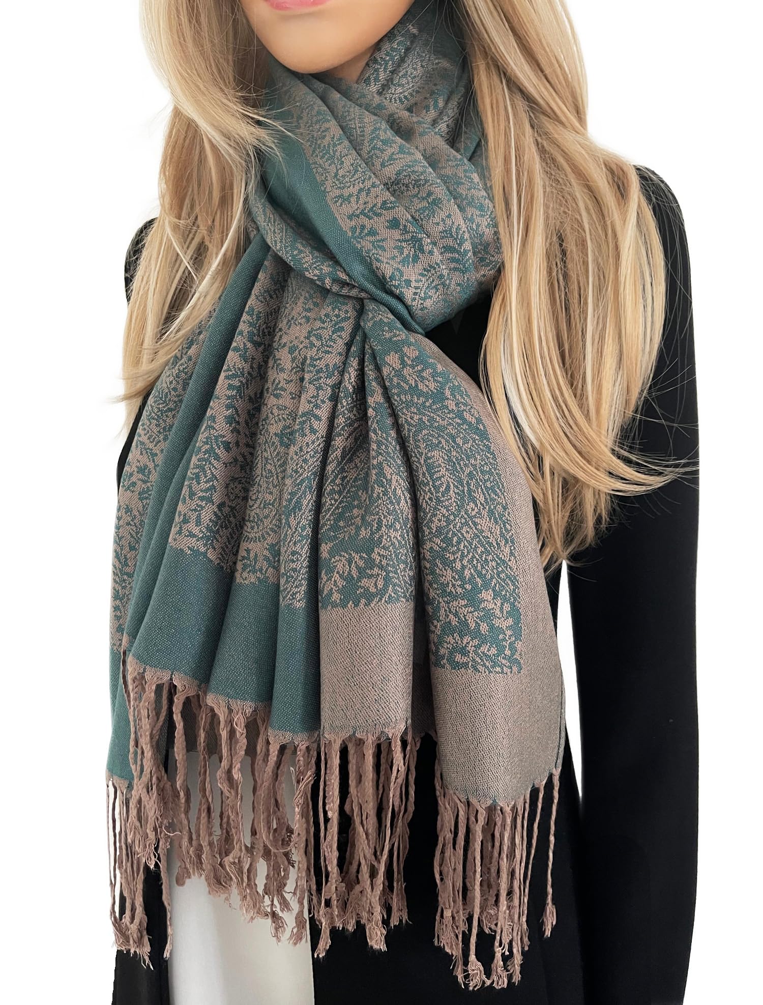 The Accessory Co. Womens Scarf Pashmina Shawl Wrap - Large Lightweight Floral Paisley Scarf for Women for Winter, Weddings, Meditation, Prayer - Colourful Neck Scarves, Stole