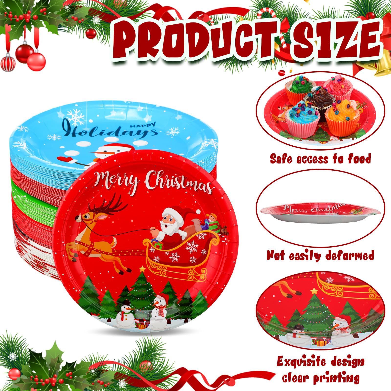 Sliner 120 platos desechables de papel para postre, Papá Noel, muñeco de nieve, corona de Navidad, reno, hombre de jengibre, para suministros de fiesta de Navidad, decoraciones de fiesta de Navidad, 6