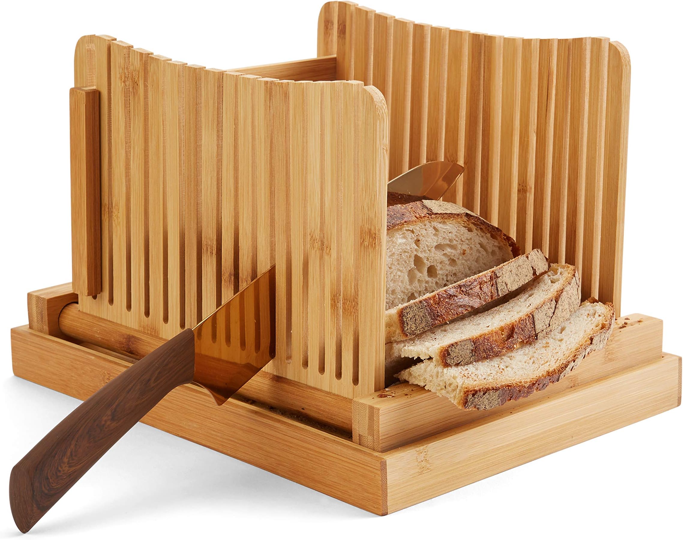 Bread Slicer Guide for Homemade Bread and Loaf Cakes, 100% Organic Bamboo Bread Slicing Guide, Compact Foldable Bread Cutter Guide, Enhanced Bamboo Wooden Bagel Slicer